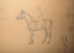 Circle of Sir Alfred J Munnings, Horse and Jockey, pencil drawing, 38 x 56cm, unframed