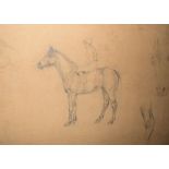 Circle of Sir Alfred J Munnings, Horse and Jockey, pencil drawing, 38 x 56cm, unframed