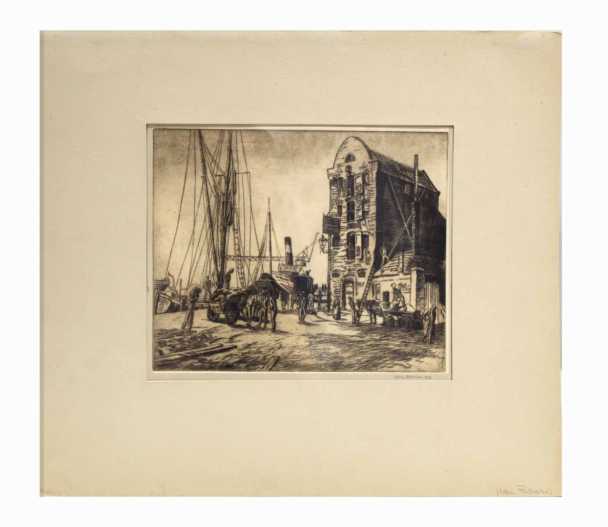 Helen Robinson (20TH CENTURY) Harbour Scene, black and white etching, signed and dated 1929 in