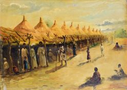 Provat (20th Century), African Village, oil on board, signed and dated '05 lower right, 42 x 60cm,