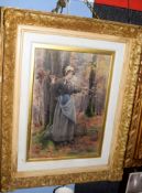 Georgina M de L'Aubiniere (1848-1930)Girl in woodlandwatercolour, signed and dated 1889 lower