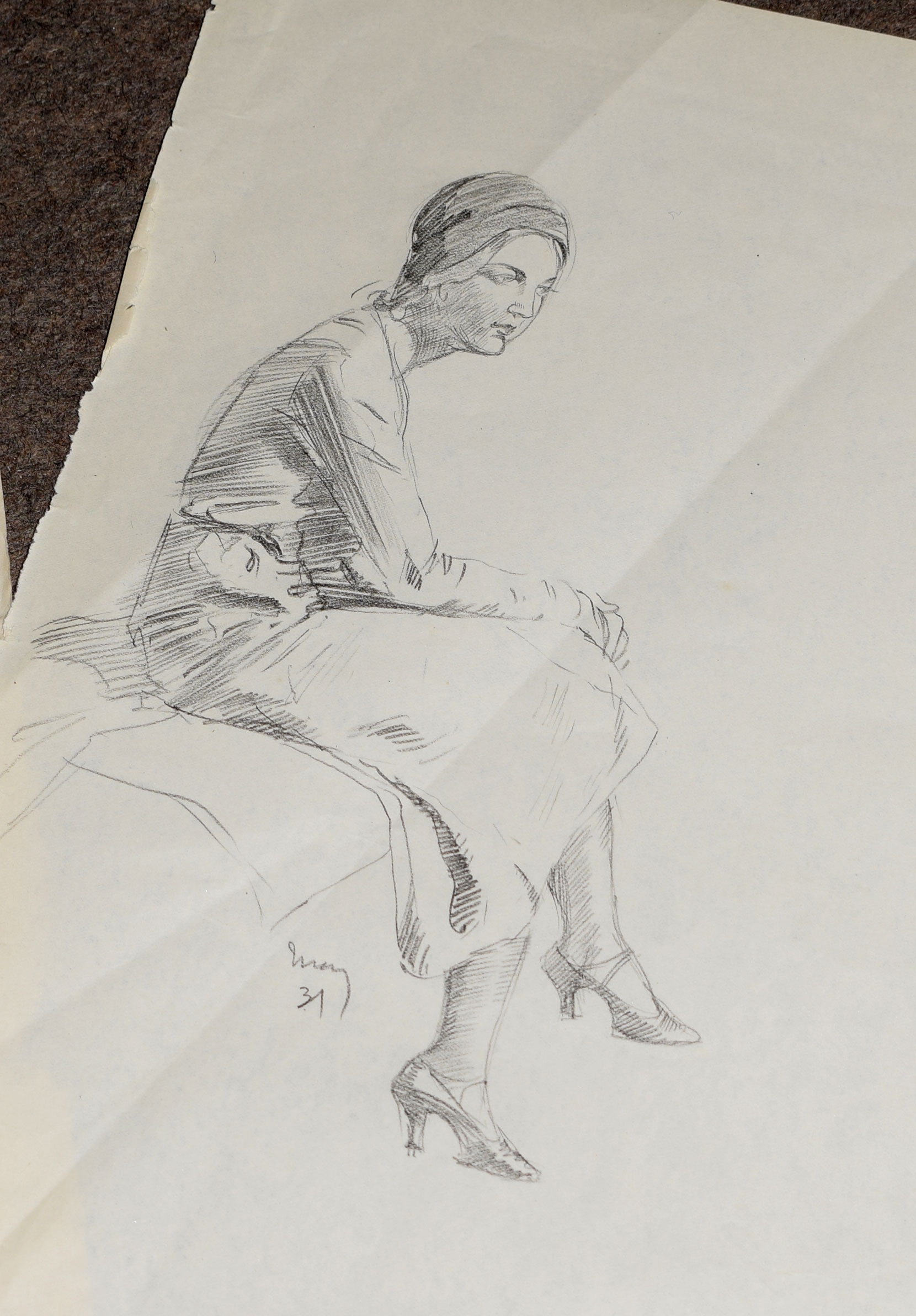 Modern British School (20th Century), Figure studies, group of 9 pencil/pen & ink drawings, all - Image 3 of 3