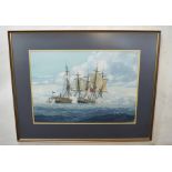 Gerald R Davies (20th century)Naval battlewatercolour, signed lower right48 x 68cm