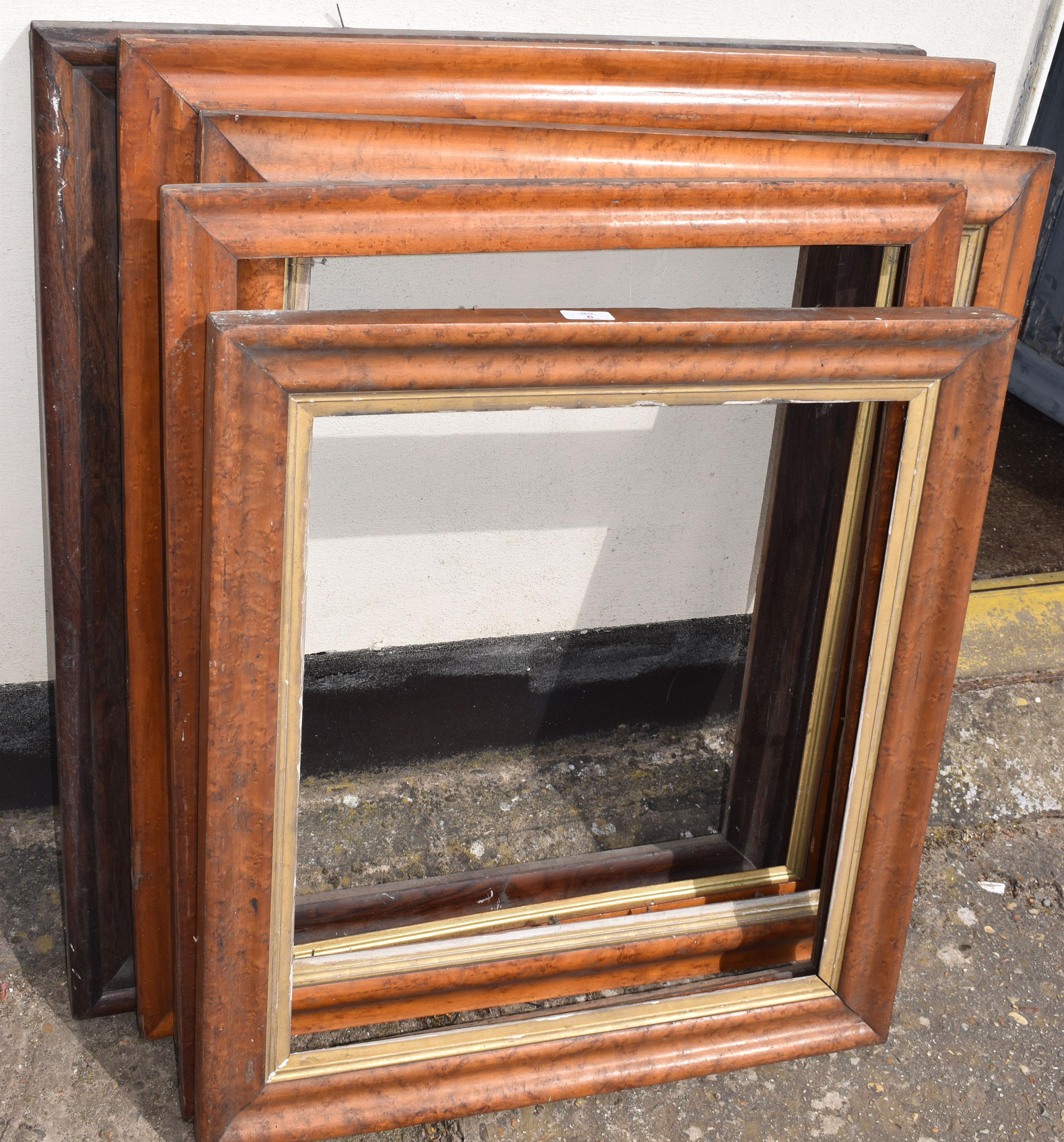 Group of 5, 19th century maple and rosewood picture frames, assorted sizes, (5)