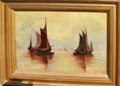 English School (19th/20th Century), Shipping Becalmed, oil on canvas, initialled ECH and dated 1906