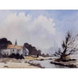 Adrian Taunton, EAGMA, (born 1939)"A riverside hamlet in Normandy"watercolour, signed and dated 88