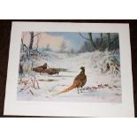 AR John Cyril Harrison (1898-1985) Pheasant and Woodcock in Winter coloured print, published by