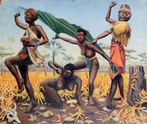 Talbot (20th Century), African Natives, oil on board, signed lower left, 60 x 71cm, unframed