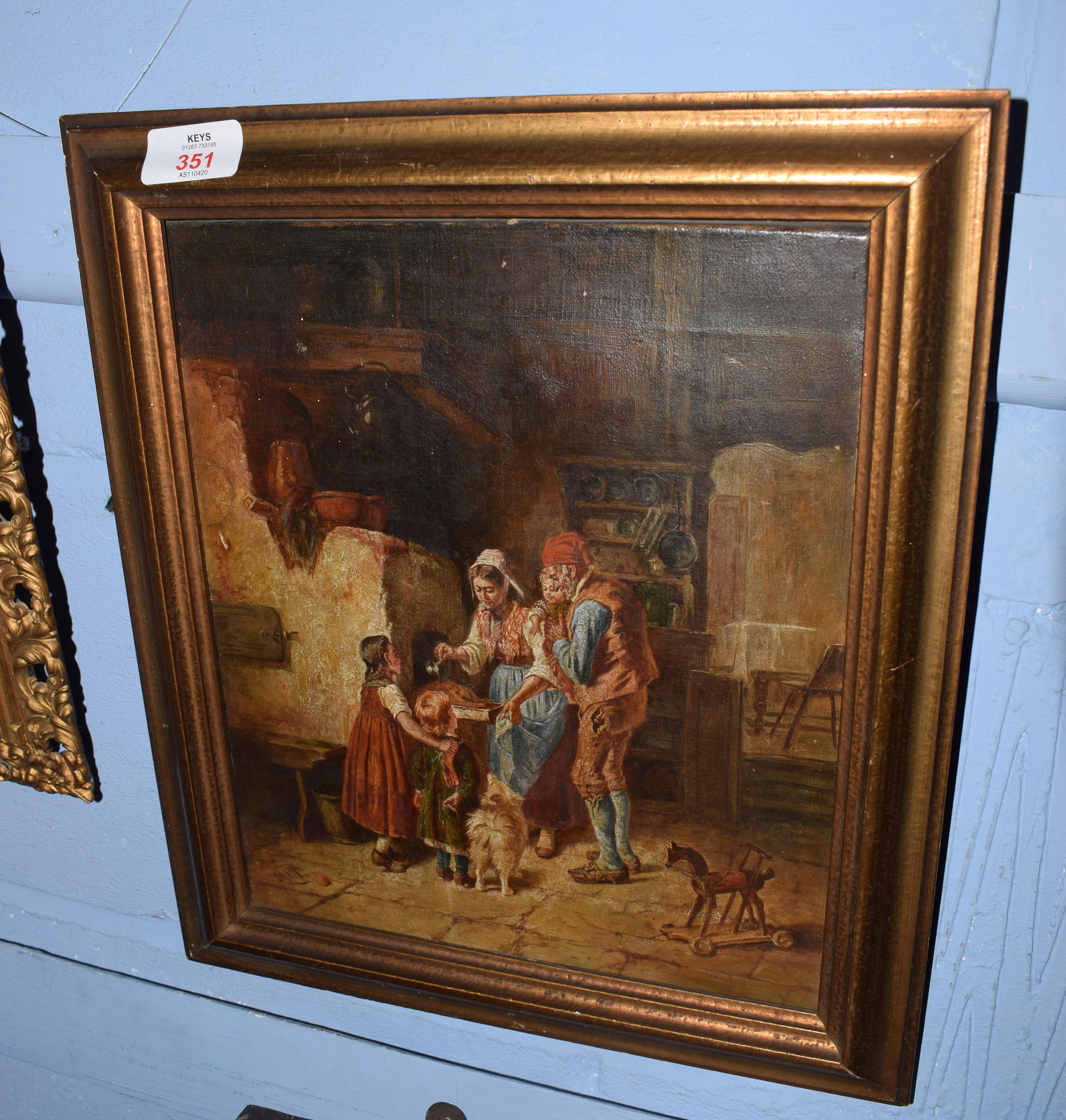 Continental School (19th century)Interior scene with familyoil on canvas, indistinctly signed