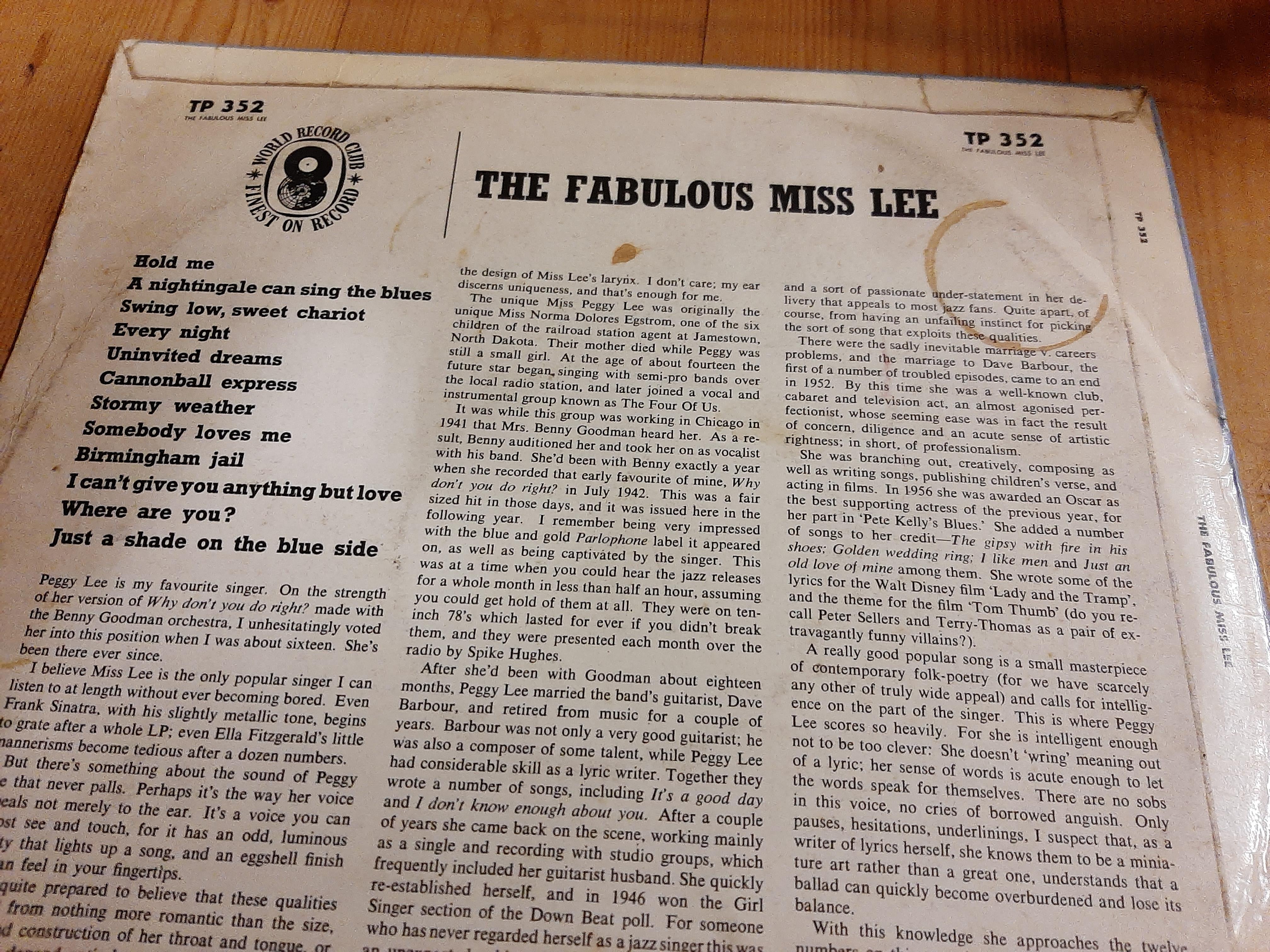 3 LP Vinyl Records: Early Peggy Lee, "The Fabulous Miss Lee" TP352; John Lennon "Double Fantasy" - Image 3 of 3