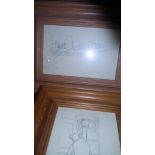 Four framed pencil drawingsa