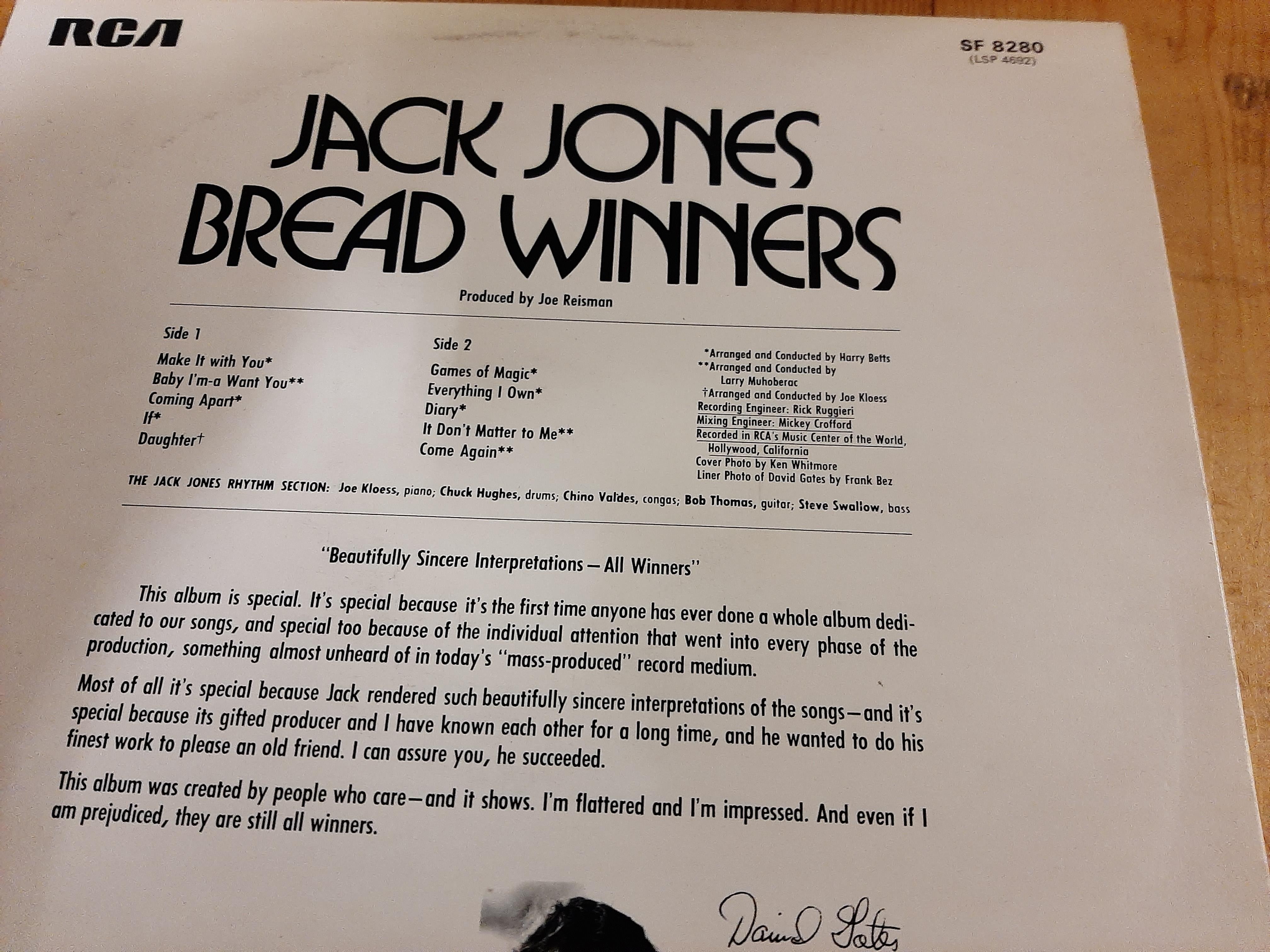 3 Vinyl Records: Jack Jones "Bread Winners" SF8280; The Carpenters "Singles 1974-1978"; "The Neil - Image 2 of 6