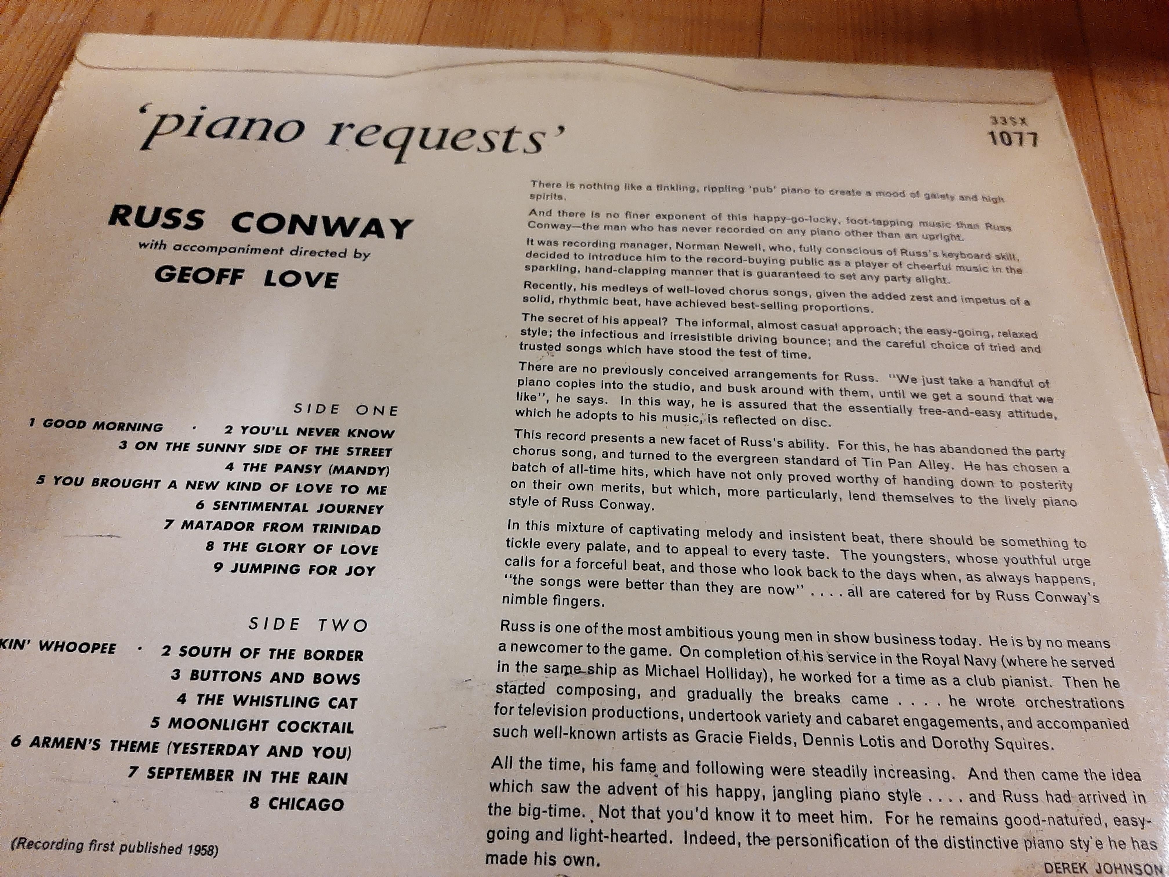 3 Vinyl Records: LPs, viz Russ Conway "Piano Requests", Jim Reeves "12 Songs of Chriostmas" and " - Image 3 of 4