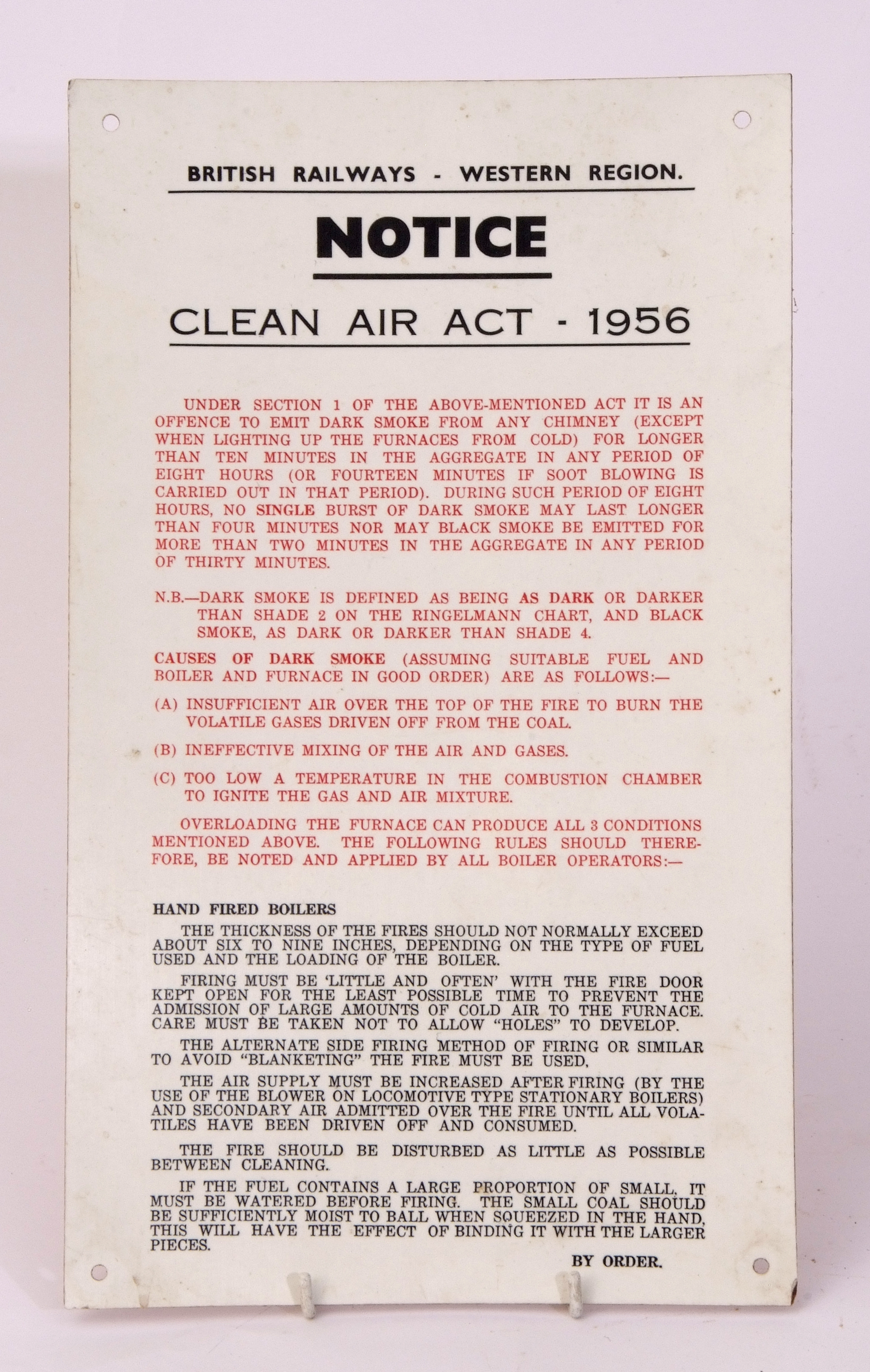 Railway Signage: BR Western Region notice ‘Clean Air Act -1956’ re avoidance of emitting dark