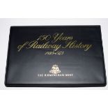 Black album 21 x 14cm ‘150 years of Railway History’ by the Birmingham Mint. Contains 3 x medallions
