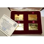 Set of four gold plated sterling silver Railway Anniversary Stamp Replicas 1925-1975 in buff