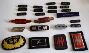 Fifteen brand new railway-interest Badges Badges: 12 x black enamel ‘GUARD’, 2 x blue enamel ‘