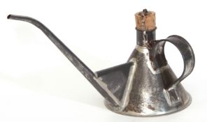 Railway Tools: Unmarked plated conical oil can 44cm long x 20cm dia base.