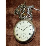 Railway-interest GWR 122 silver fob watch by Thos Russell & Sons, Liverpool, with chain.