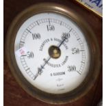 Brass pressure gauge 0-300 psi by Schaffer & Budenberg 37cm dia, glass cracked. NB this was unsold