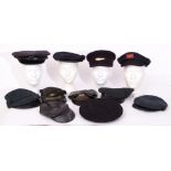 Rail Uniform: Box of 11 railway hats/caps of various types and variable condition.