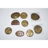 Collection of ten railway Paychecks: 2 x oval brass ‘WMRE Locomotive Dept’, 1 x brass ‘Rly Exec