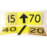 Railways Signalling Interest: Six 40cm square yellow perspex signs with black lettering: ‘15’, ‘20’,