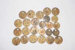 Collection of nine small circular brass BR(W) railway Paychecks: 8 x ‘ BR(W) SWINDON’, various