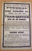 Original GER paper railway notice 31 x 19cm for train service arrangements on the occasion of the