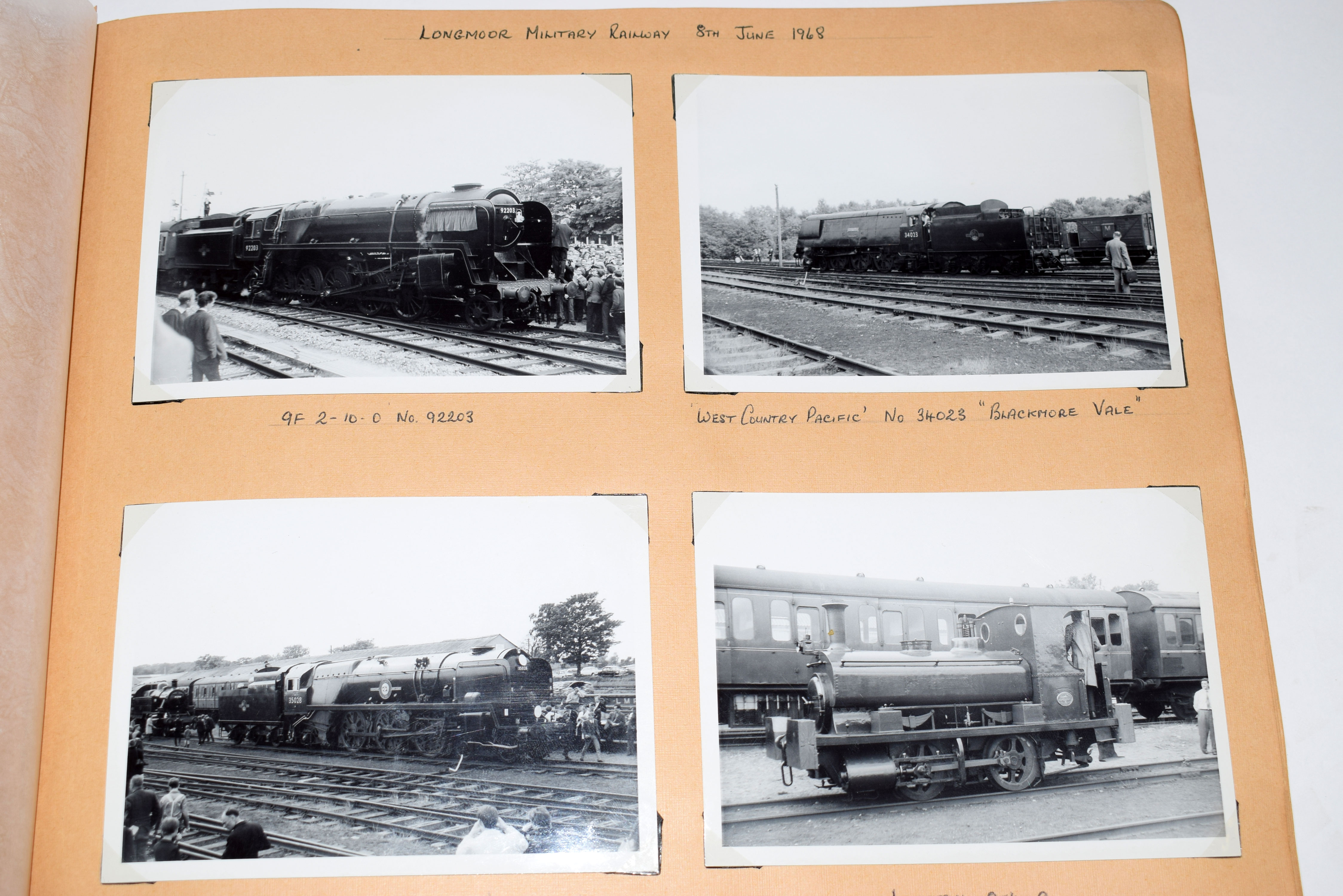 Brown photo album 34 x 24cm containing just over 200 labelled b/w and colour photos of British steam