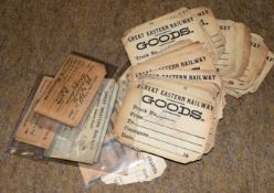 Approx 30 x GER railway wagon labels, grubby and fragile at the edges, together with other company’s