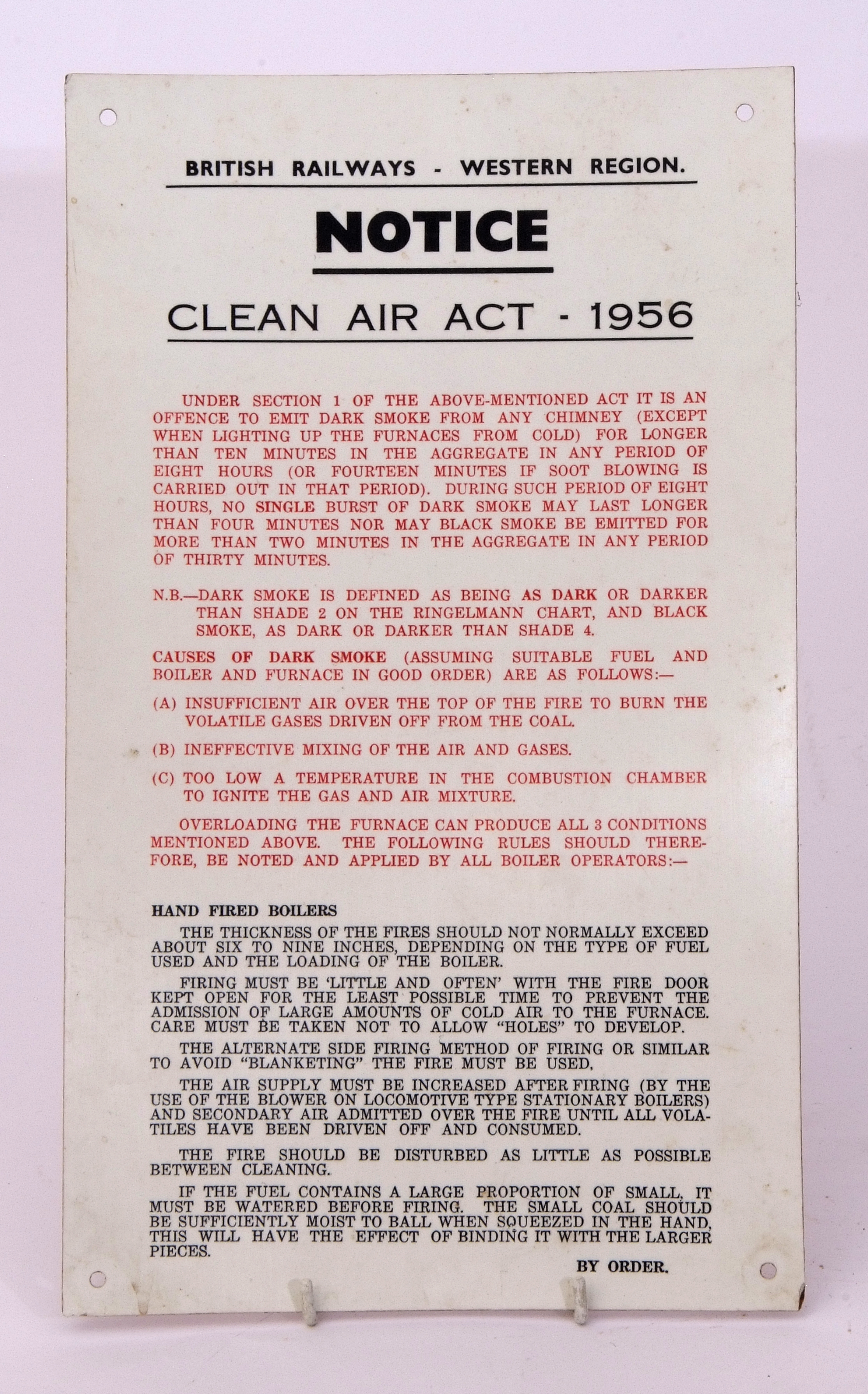 Railway Signage: BR Western Region notice ‘Clean Air Act -1956’ re avoidance of emitting dark - Image 2 of 2