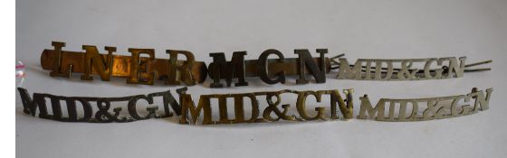 Six M&GN & LNER railway cap Badges: 2 x nickel ‘MID&GN’ with original loops but only one has split