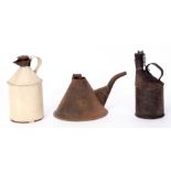 Railway Tools: Three small oil cans, one conical 18cm dia base, with no railway markings but brass
