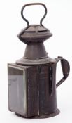 3-aspect private owner’s Railway Lamp 32cm high. Brass plate on side ‘J PLAYFOOT’. Fittings complete