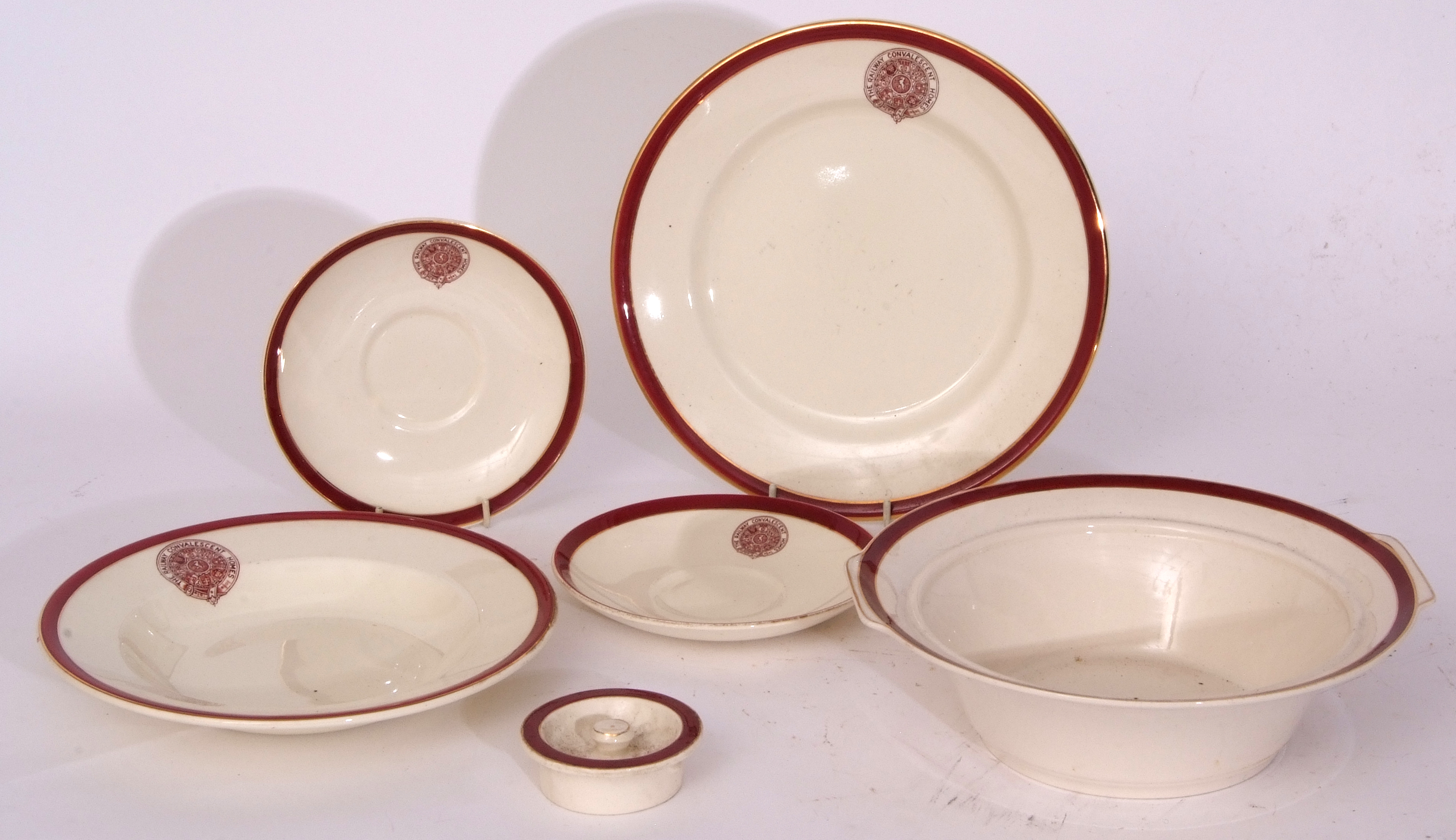 Red/white china ‘The Railway Convalescent Home’, a similar lot comprising: 25 x shallow dish 23cm - Image 2 of 2