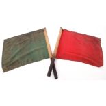 Railways Signalling Interest: Pair of guard’s signal flags, one red one green. Very grimy from