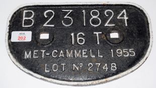 BR Railway Wagon ‘D’ plate 16T Met-Cammell 1955.