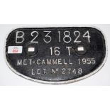 BR Railway Wagon ‘D’ plate 16T Met-Cammell 1955.