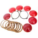 Railways Signalling Interest: Box of 7 x red glass lenses 13cm dia with separate brass retaining