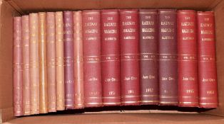 Box containing 15 bound volumes of The Railway Magazine: Vols 88-102, a complete run from 1942 to