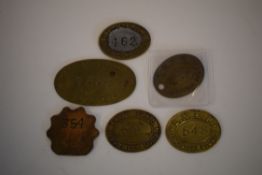 Collection of six LNER brass railway Paychecks: 1 x large oval ‘Running Dept. Gorton’, 4 x oval ‘