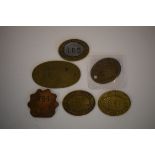 Collection of six LNER brass railway Paychecks: 1 x large oval ‘Running Dept. Gorton’, 4 x oval ‘