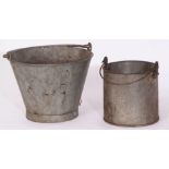 Railway Tools: Galvanised bucket together with cylindrical can 19cmhigh x 20cm dia, both stamped ‘