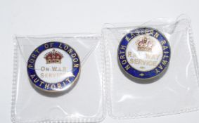 Two scarce WW1 Railway Service Badges in good condition: Port of London Authority maker’s detail ‘