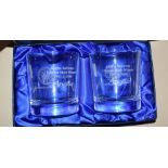 Pair of hand cut lead crystal glasses, engraved ‘Anglia Railways Charter Mark Winner 1993 & 1996, in