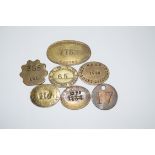 Collection of seven LNER brass railway Paychecks: 1 x large oval ‘Running Dept. Gorton’, 1 x oval ‘