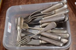 A box of plated railway cutlery in various different styles: LNER – 2 knives & 7 forks. LMS – 5