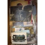 A box containing a large quantity of assorted railway pictures, posters, newspaper cuttings,