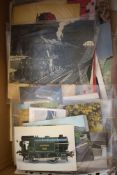 A box containing a large quantity of assorted railway pictures, posters, newspaper cuttings,